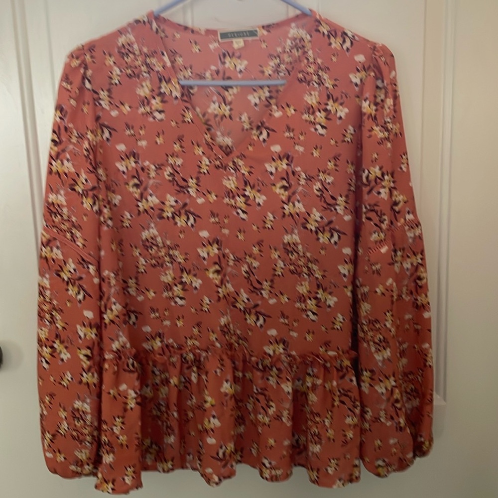 NWOT Pleione polyester v-neck long sleeve flowy top, Size S